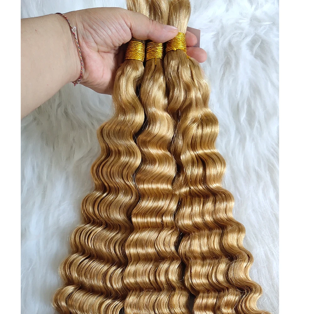 Bulk Human Hair for Braiding #4 #30 Color Blonde Human Hair Bulk No Weft Braids Hair Extensions for Women 1/3/4pcs /lot - الصورة 7